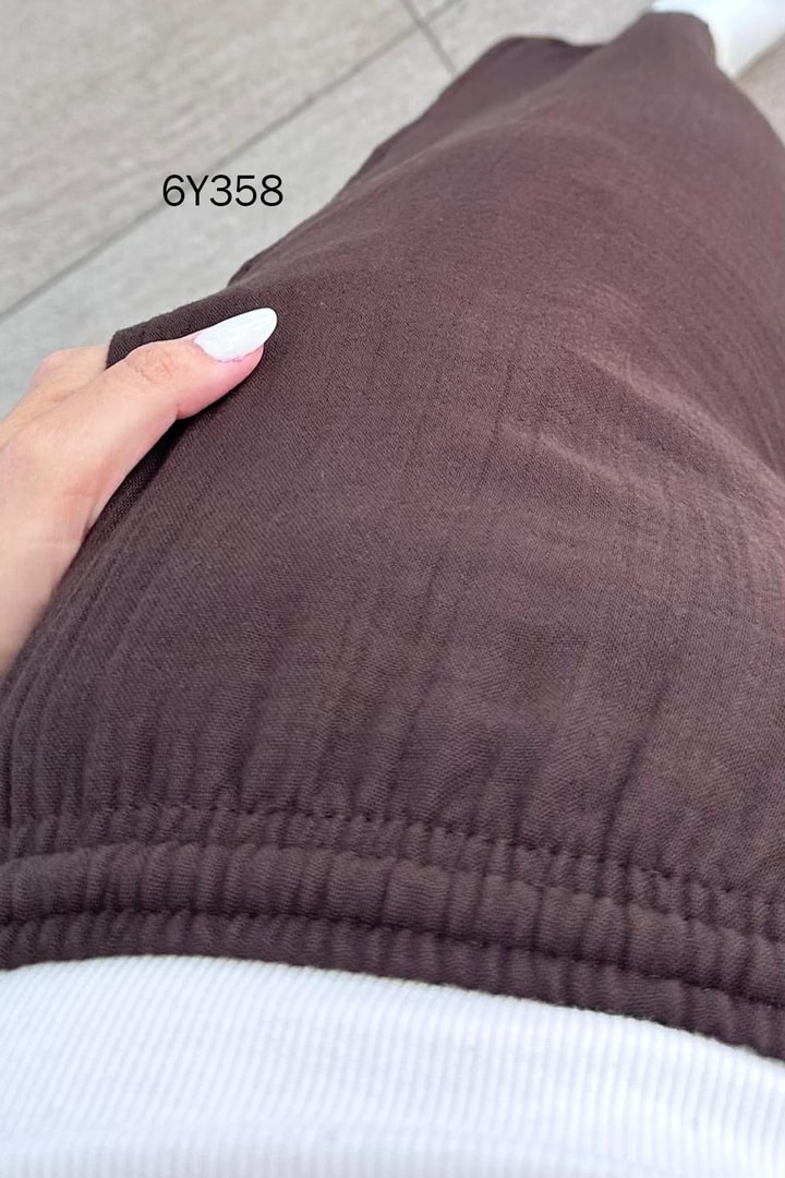 Paçası Lastikli Müslin Keten Pantolon