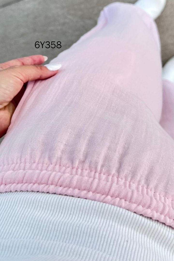 Paçası Lastikli Müslin Keten Pantolon