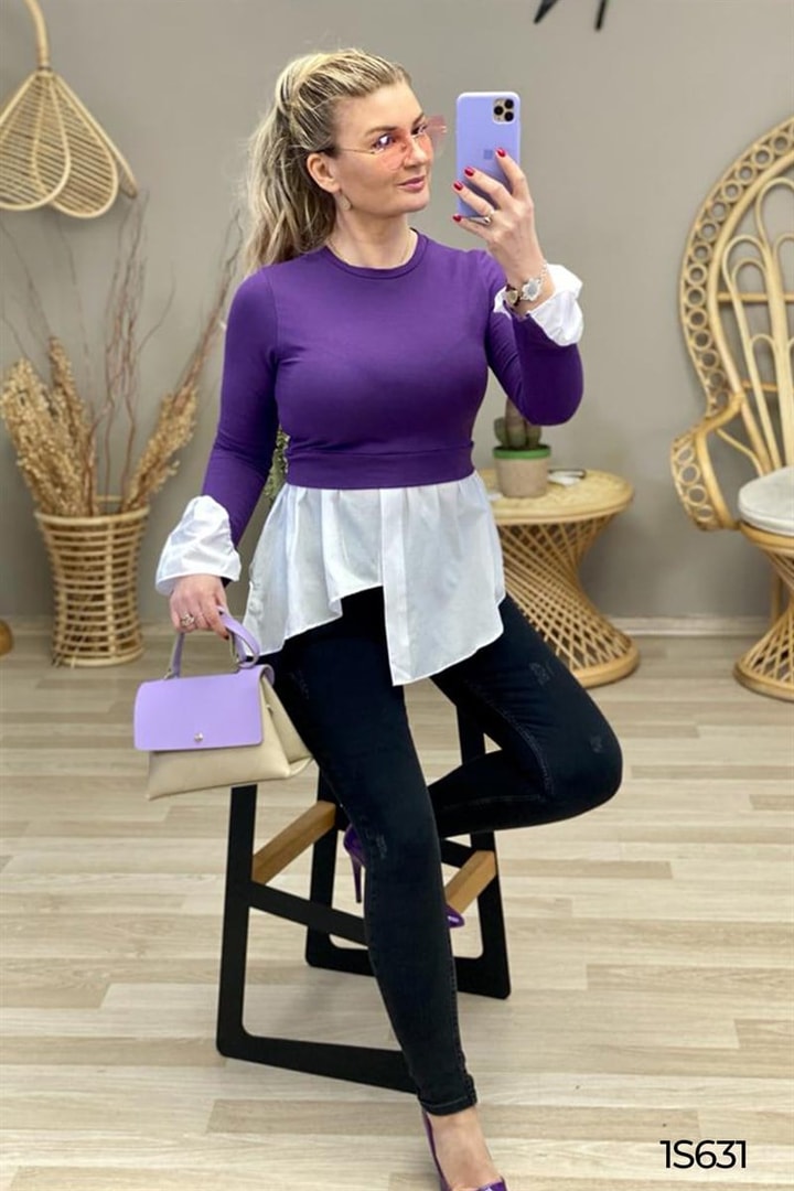 Parçalı Bisiklet Yaka Bluz
