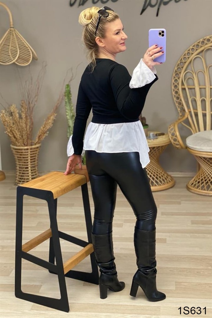 Parçalı Bisiklet Yaka Bluz