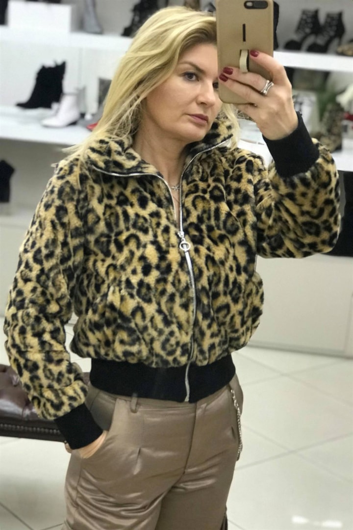Pelus Leopar Bomber Ceket