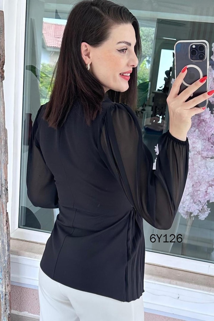 Piliseli Şifon Kol Double Ceket