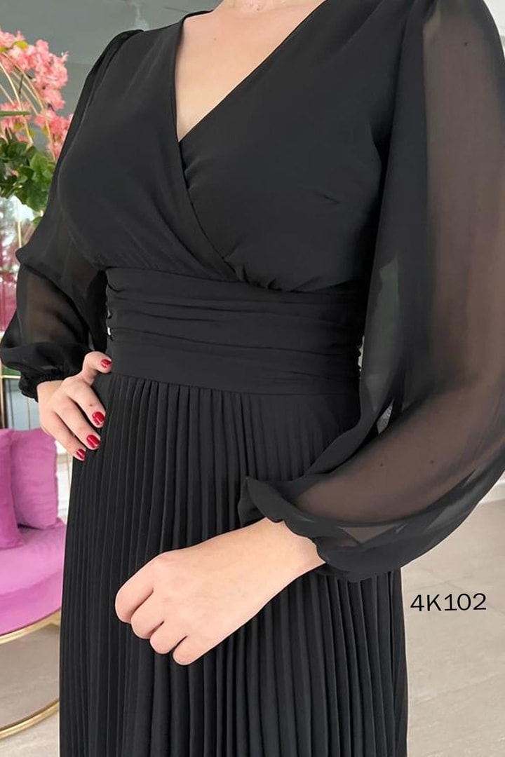 Pliseli Multi Şifon Elbise