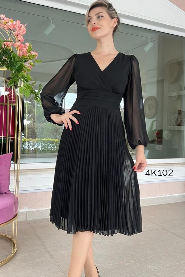 Pliseli Multi Şifon Elbise