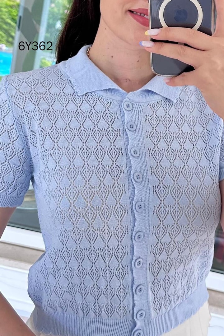 Polo Yaka Ajurlu Triko Hırka