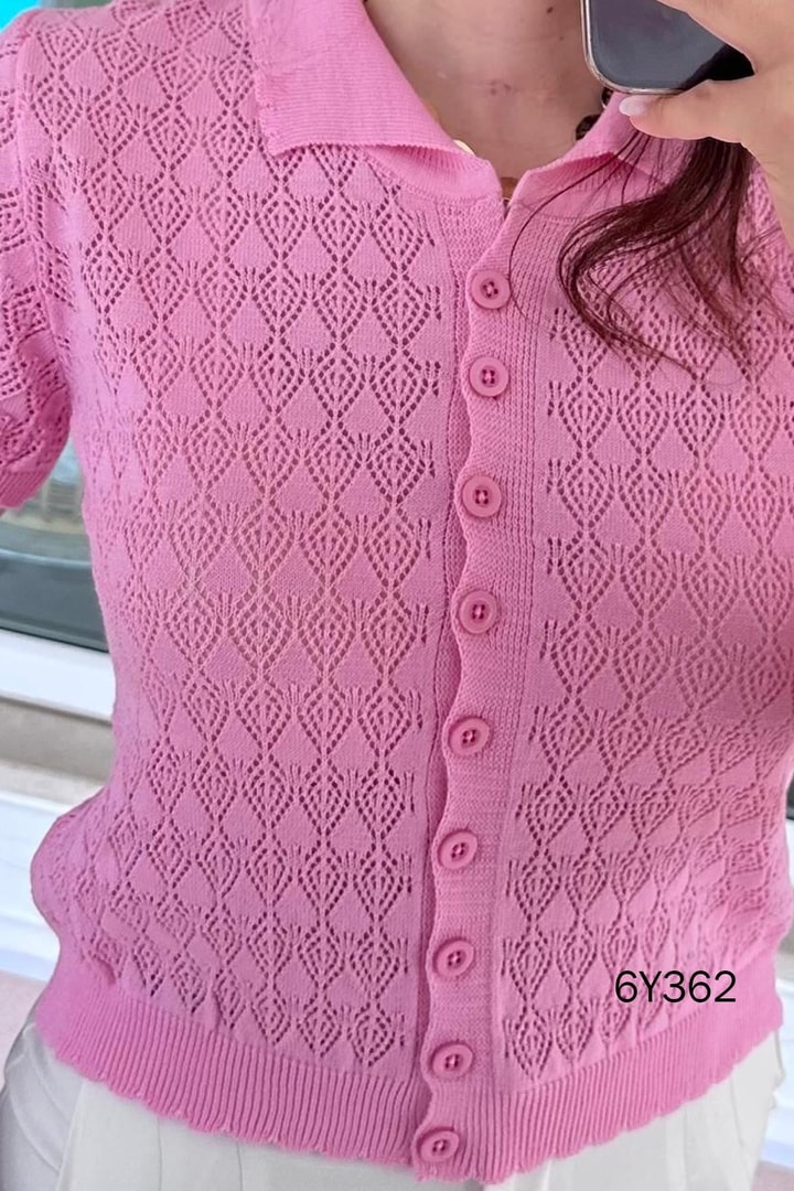 Polo Yaka Ajurlu Triko Hırka