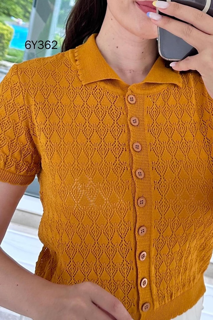 Polo Yaka Ajurlu Triko Hırka