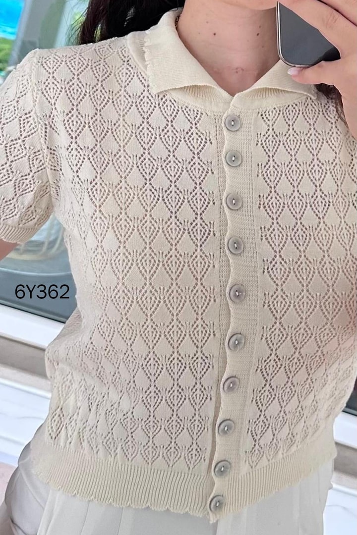 Polo Yaka Ajurlu Triko Hırka