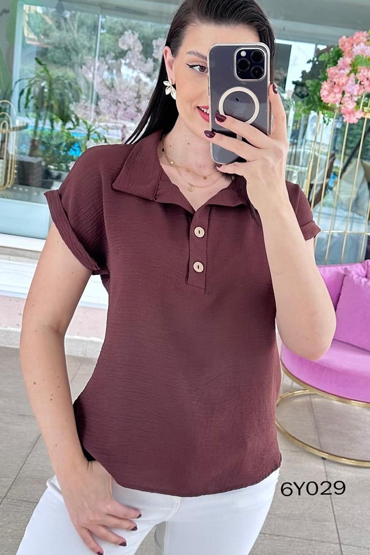 Polo Yaka Düğmeli Aerobin Bluz
