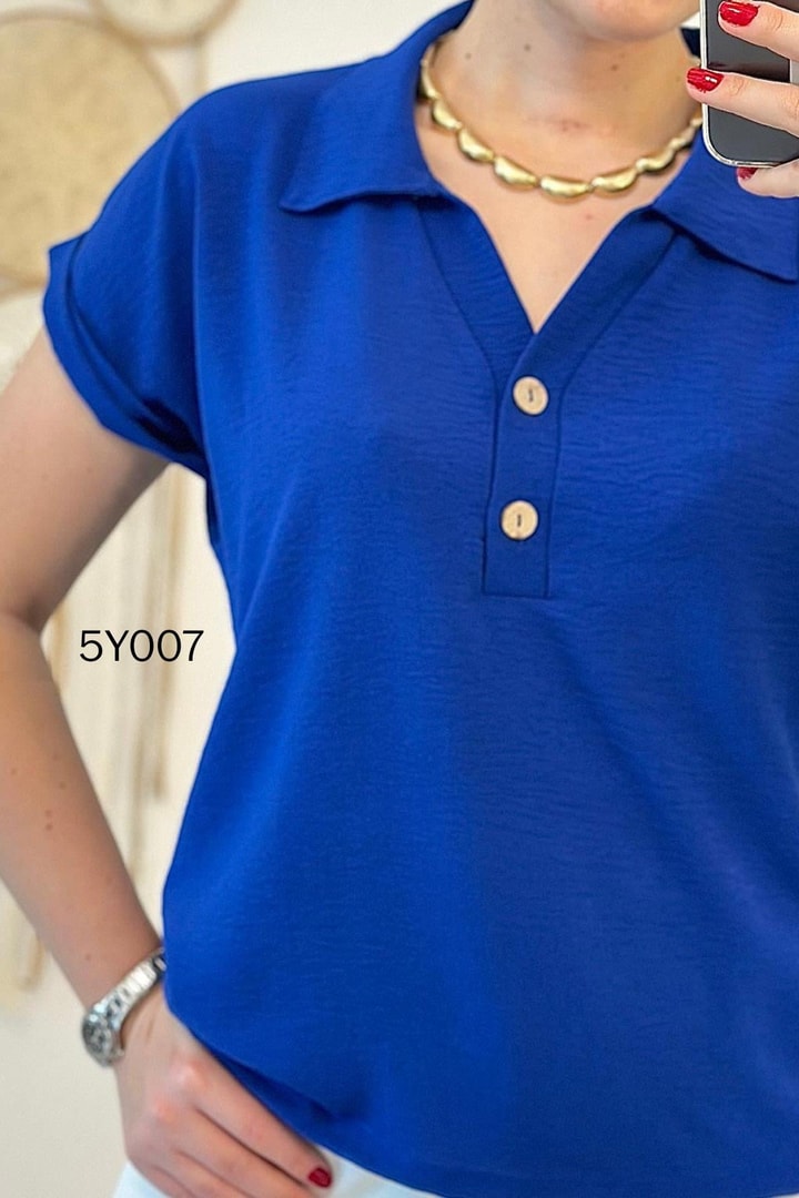 Polo Yaka Düğmeli Aerobin Bluz