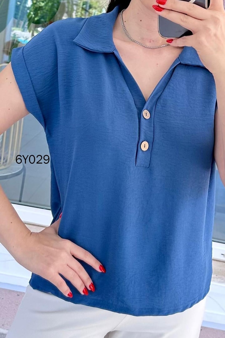 Polo Yaka Düğmeli Aerobin Bluz