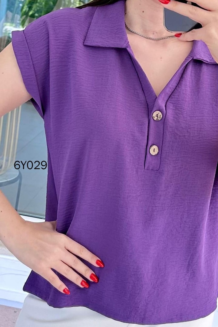 Polo Yaka Düğmeli Aerobin Bluz