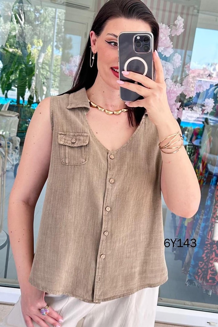 Polo Yaka Keten Yelek