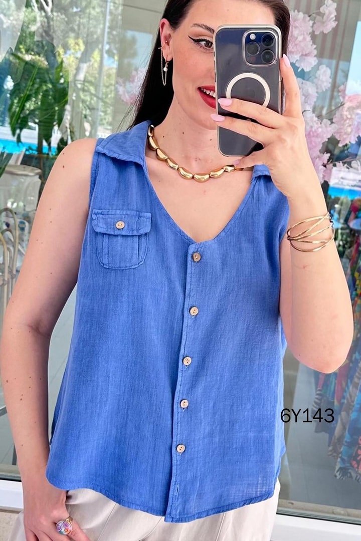 Polo Yaka Keten Yelek