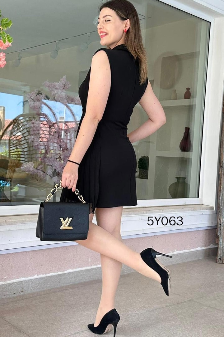 Polo Yaka Piliseli Double Elbise