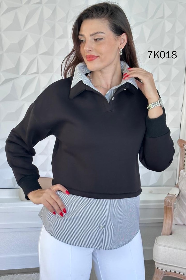 Poplin Garnili Şardonlu 3 İplik Sweat
