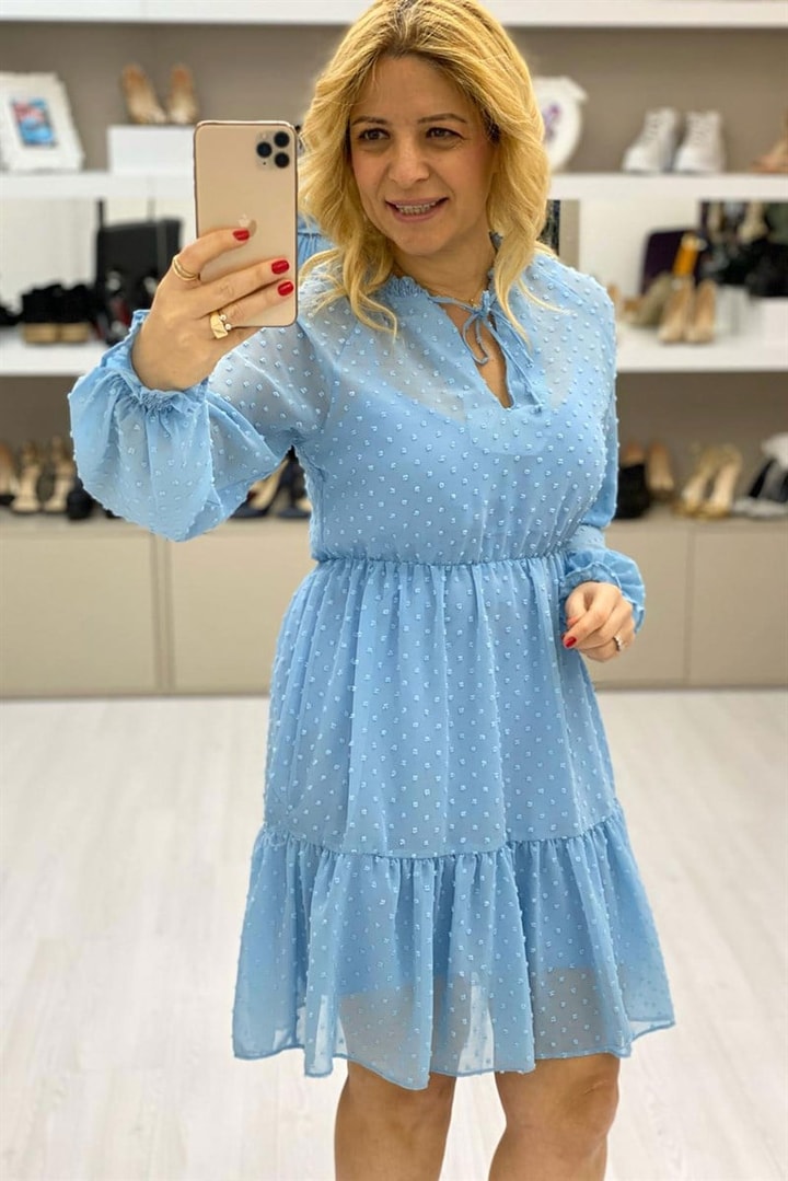 Puantiyeli Şifon Elbise