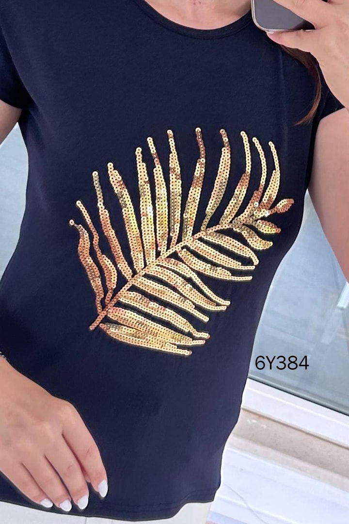 Pul İşlemeli Viskon Bluz