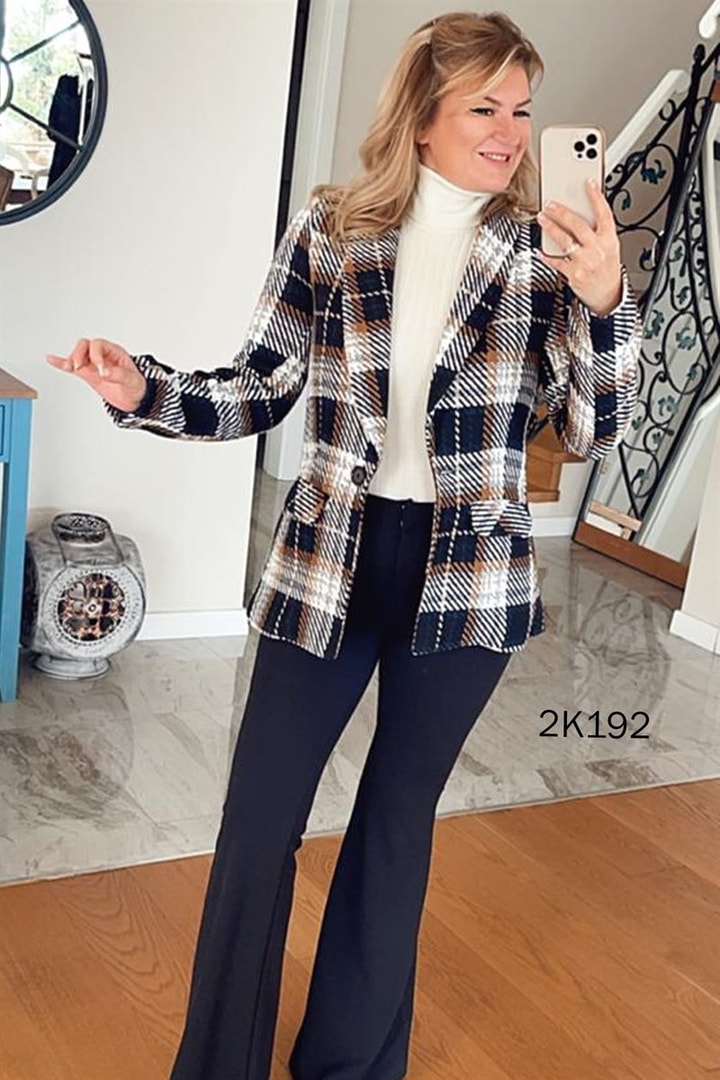 Şal Yaka Ekose Blazer Ceket