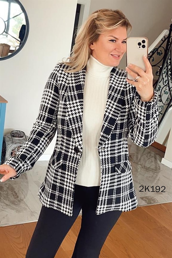 Şal Yaka Ekose Blazer Ceket