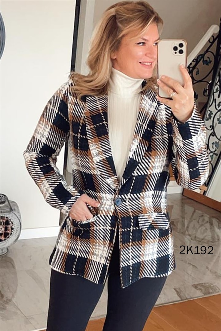 Şal Yaka Ekose Blazer Ceket