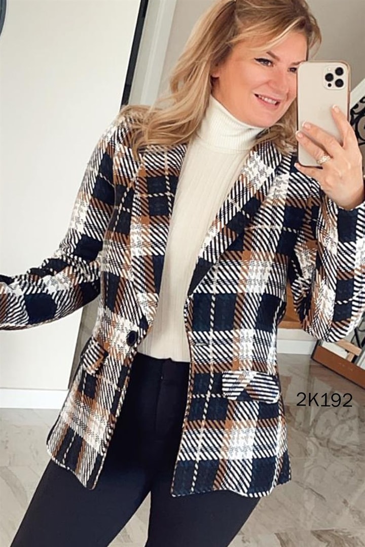 Şal Yaka Ekose Blazer Ceket