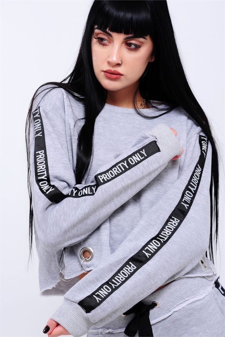 Şerit Kol Kuş Gözlü Sweat
