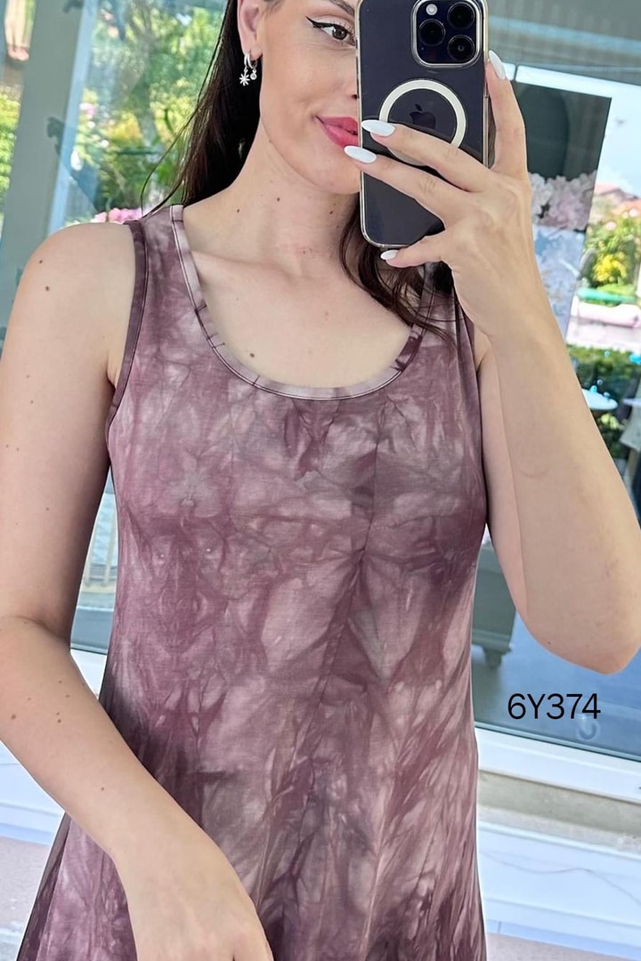 Sıfır Kol Batik Viskon Elbise