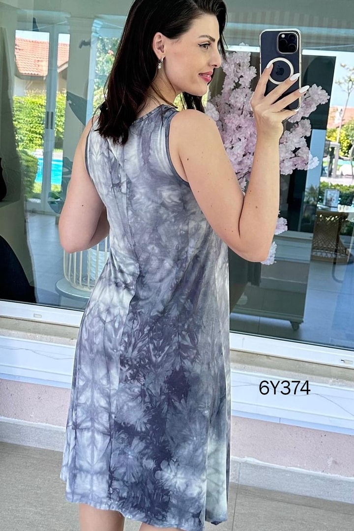 Sıfır Kol Batik Viskon Elbise