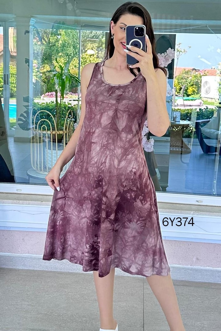 Sıfır Kol Batik Viskon Elbise
