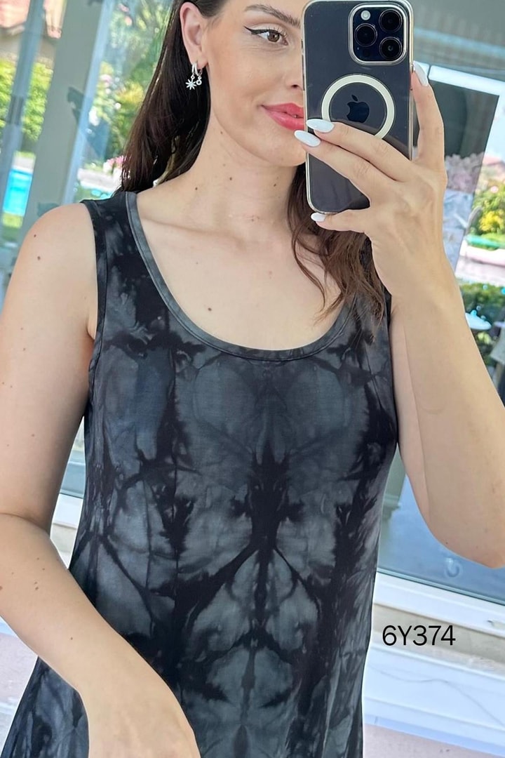 Sıfır Kol Batik Viskon Elbise