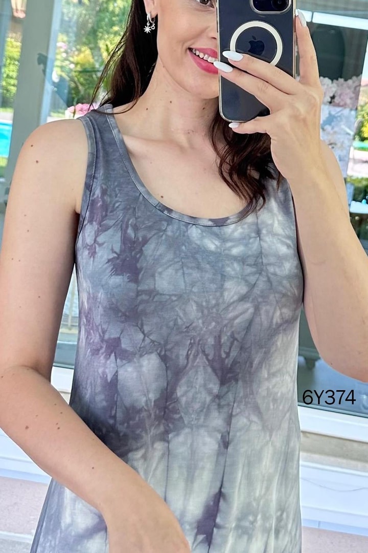 Sıfır Kol Batik Viskon Elbise