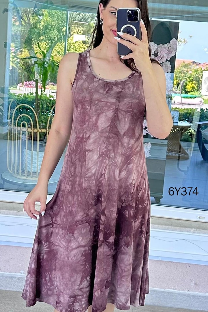 Sıfır Kol Batik Viskon Elbise