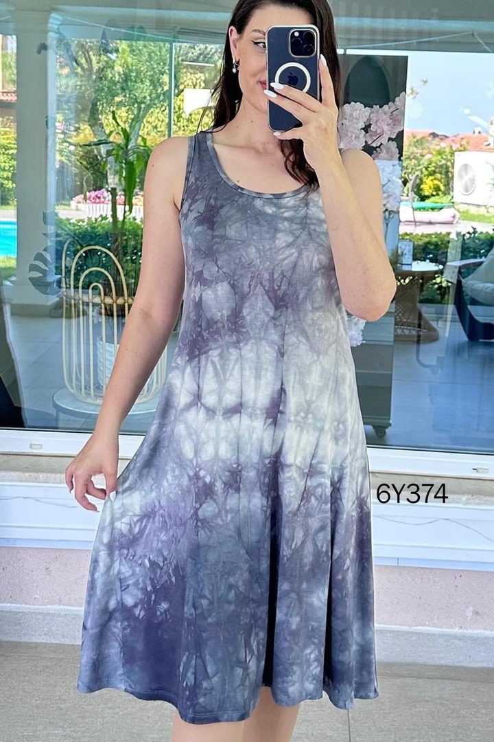 Sıfır Kol Batik Viskon Elbise