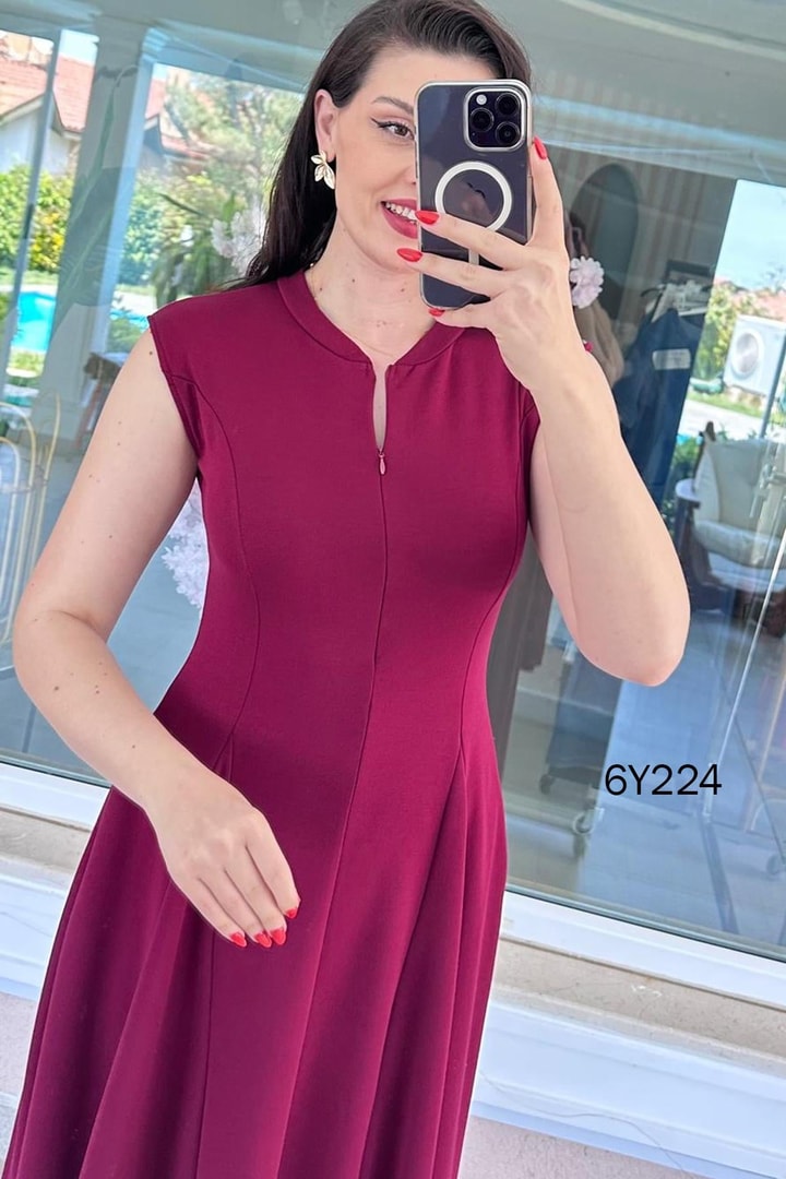 Sıfır Kol Fermuar Detay Modal Elbise