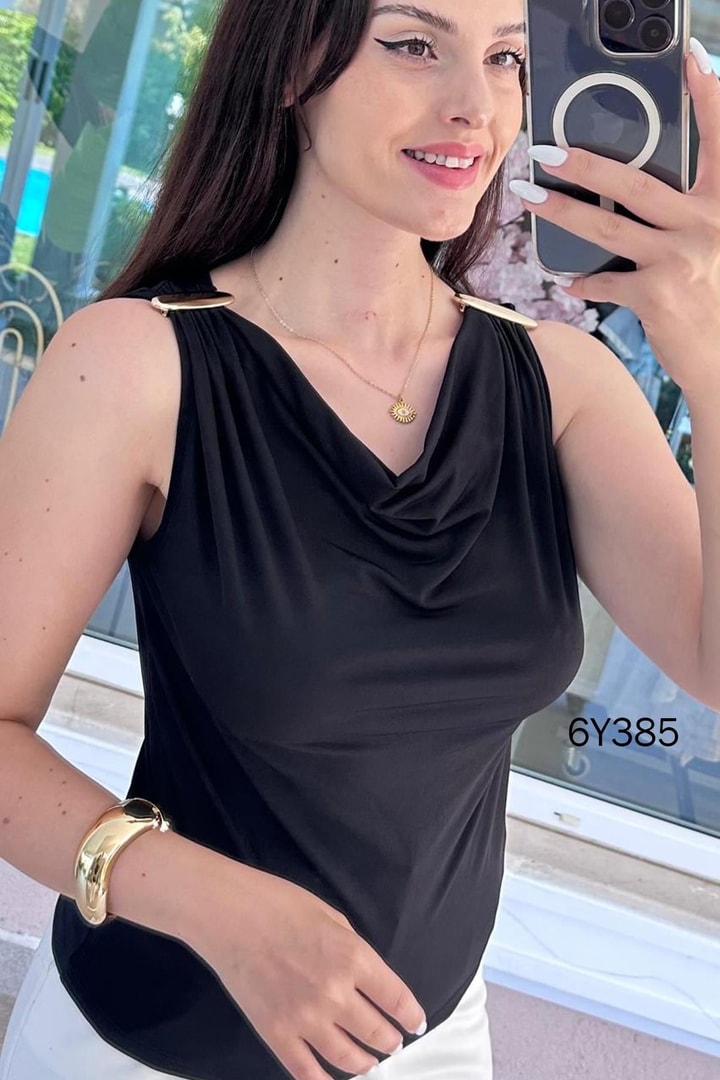 Sıfır Kol Sandy Kumaş Tokalı Bluz