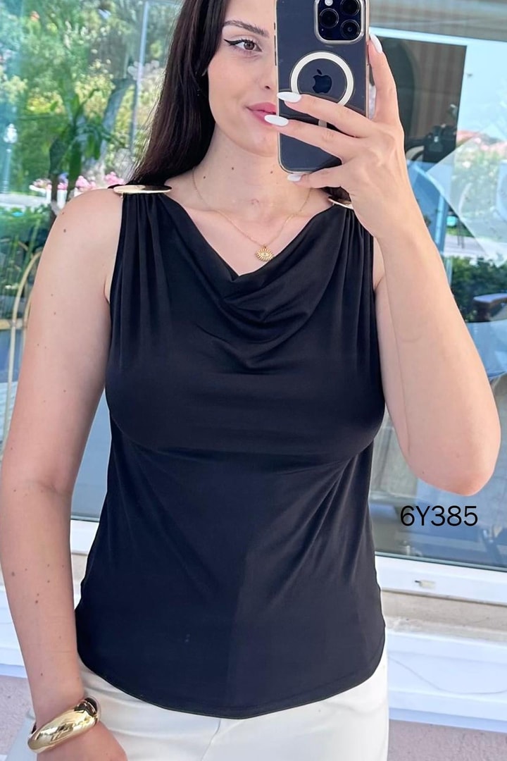 Sıfır Kol Sandy Kumaş Tokalı Bluz