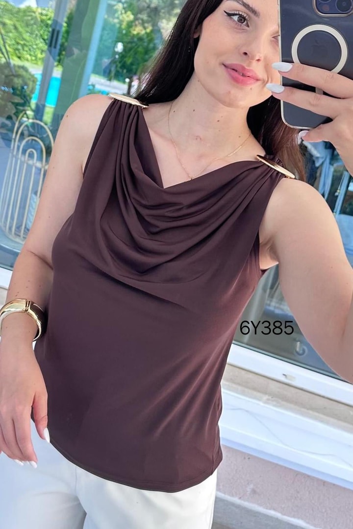 Sıfır Kol Sandy Kumaş Tokalı Bluz