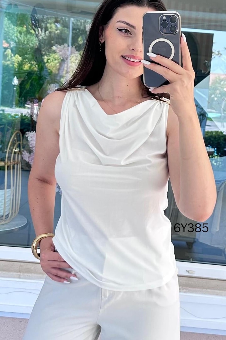 Sıfır Kol Sandy Kumaş Tokalı Bluz