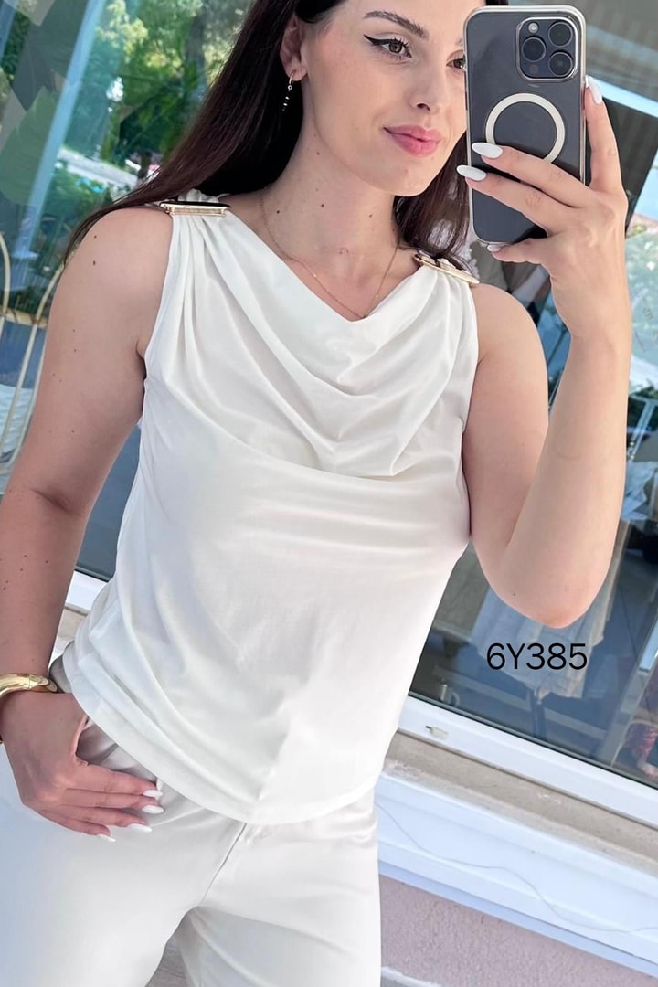 Sıfır Kol Sandy Kumaş Tokalı Bluz