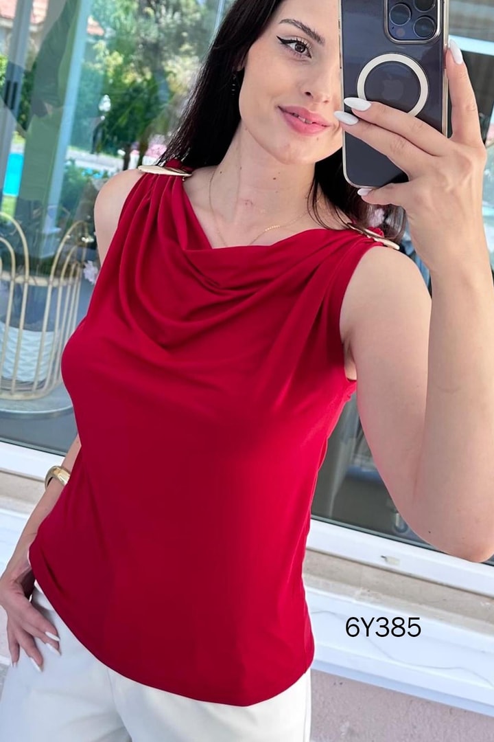 Sıfır Kol Sandy Kumaş Tokalı Bluz