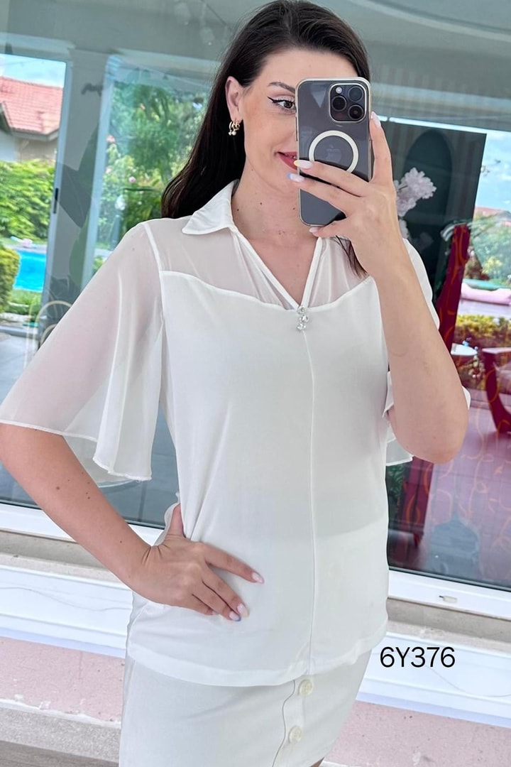 Şifon Kumaş Detaylı Sandy Bluz
