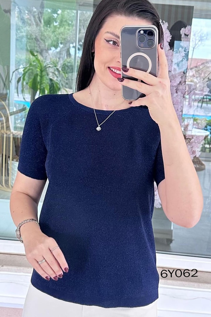 Simli Selanik Örme Triko Bluz