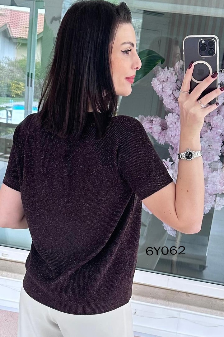 Simli Selanik Örme Triko Bluz