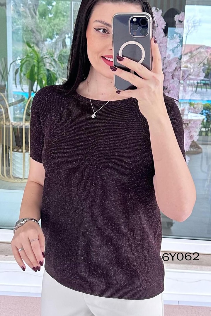 Simli Selanik Örme Triko Bluz