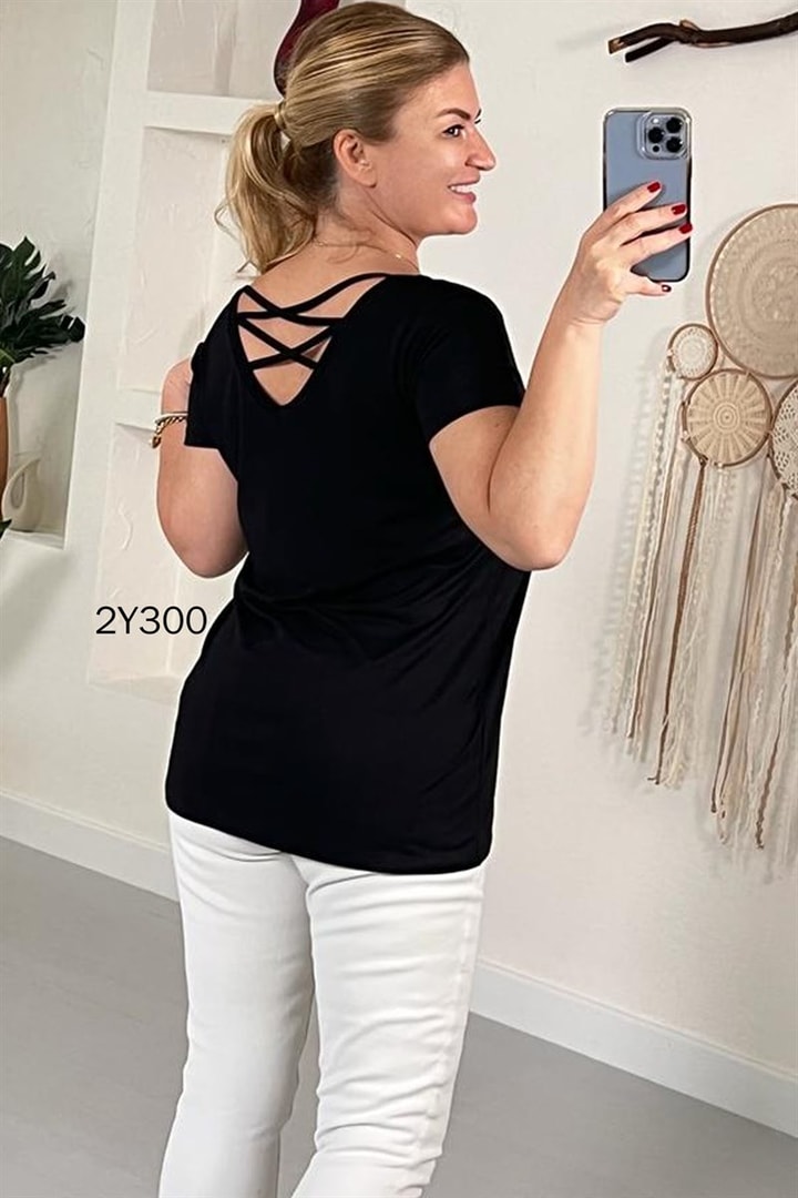 Sırtı Çapraz Dekolte Tshirt