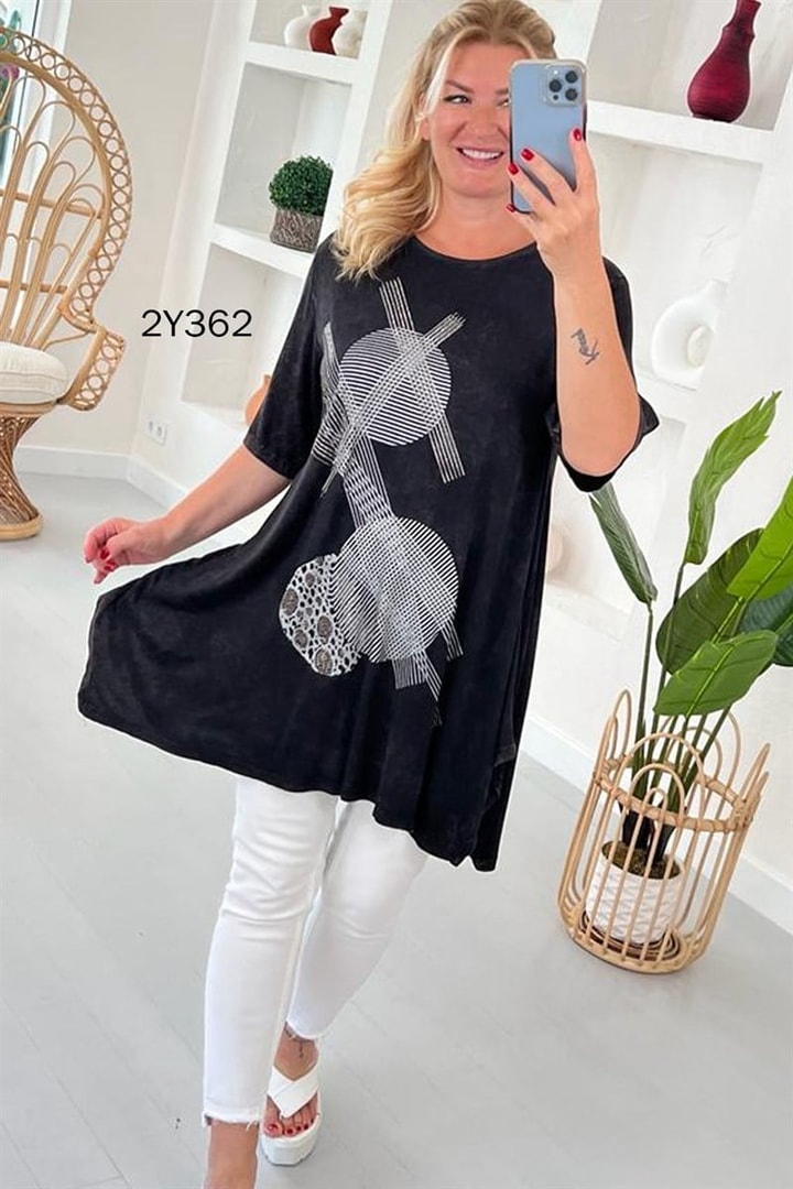 Taş Baskılı Yıkamalı Kumaş Tunik
