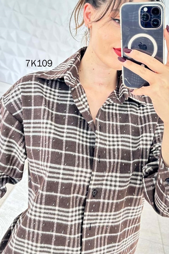 Taş Detaylı Ekose Oduncu Gömlek