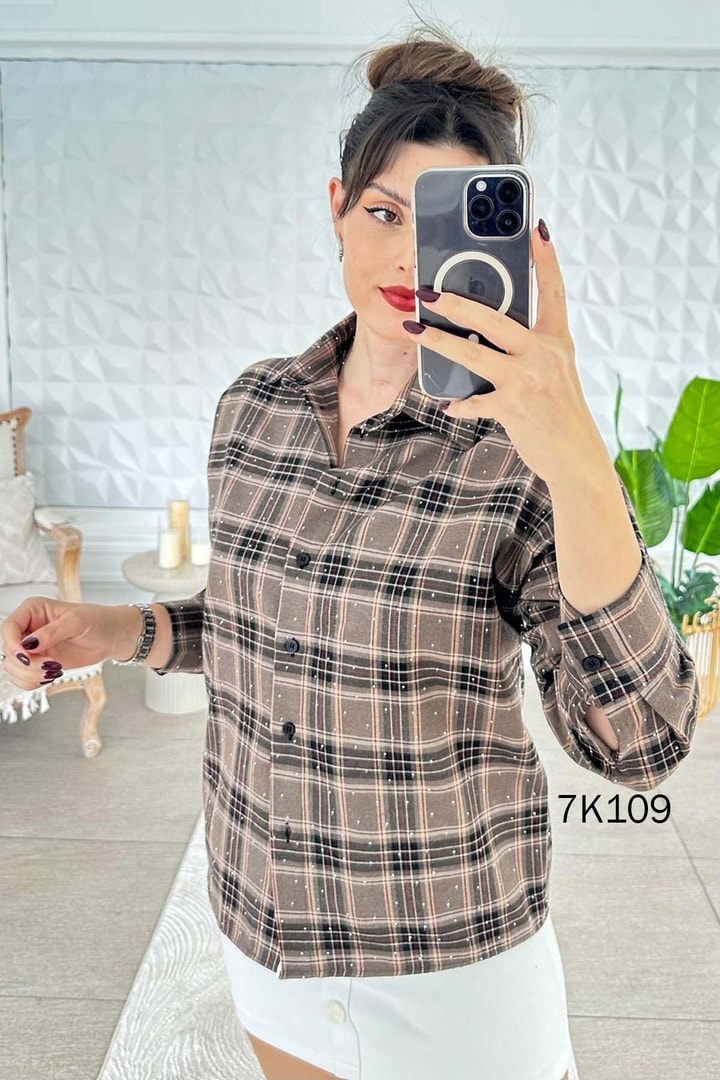 Taş Detaylı Ekose Oduncu Gömlek
