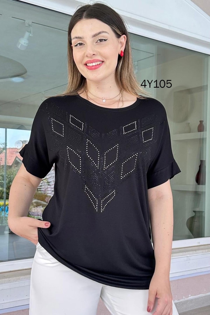 Taş Detaylı Viskon Bluz